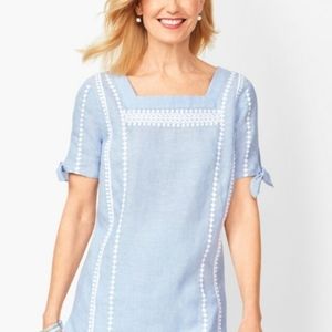 Talbots Blue Linen Square Neck Top, Size M